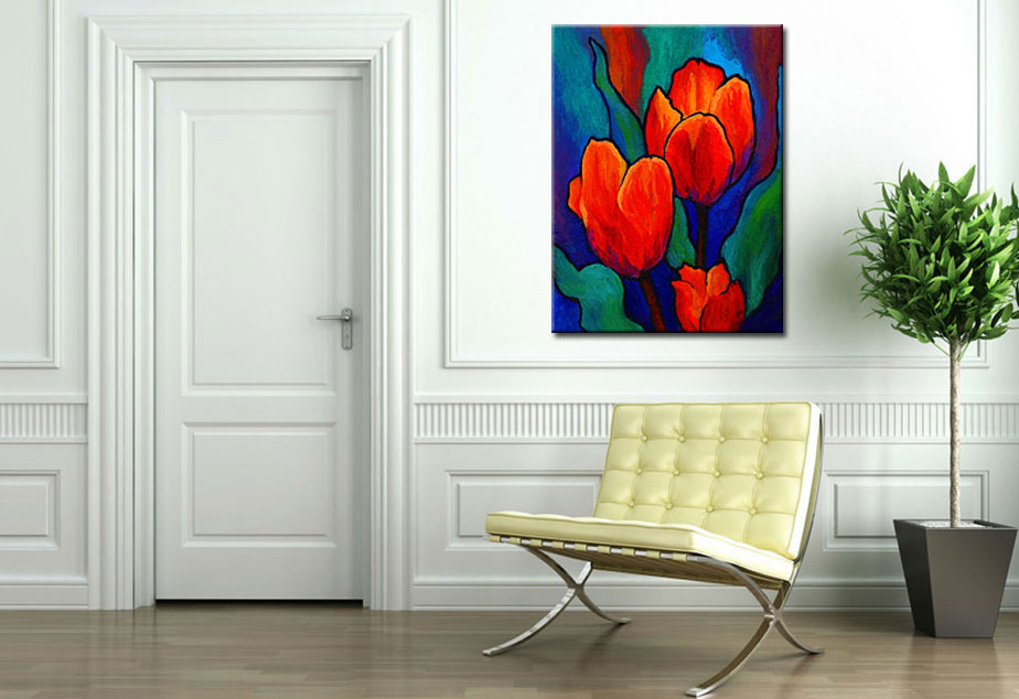 Bloemen schilderij Rode Tulpen Modern 90x120cm - Afbeelding 3
