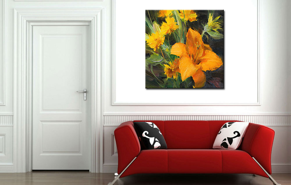 Gele Lelie bloemen schilderij - Afbeelding 3