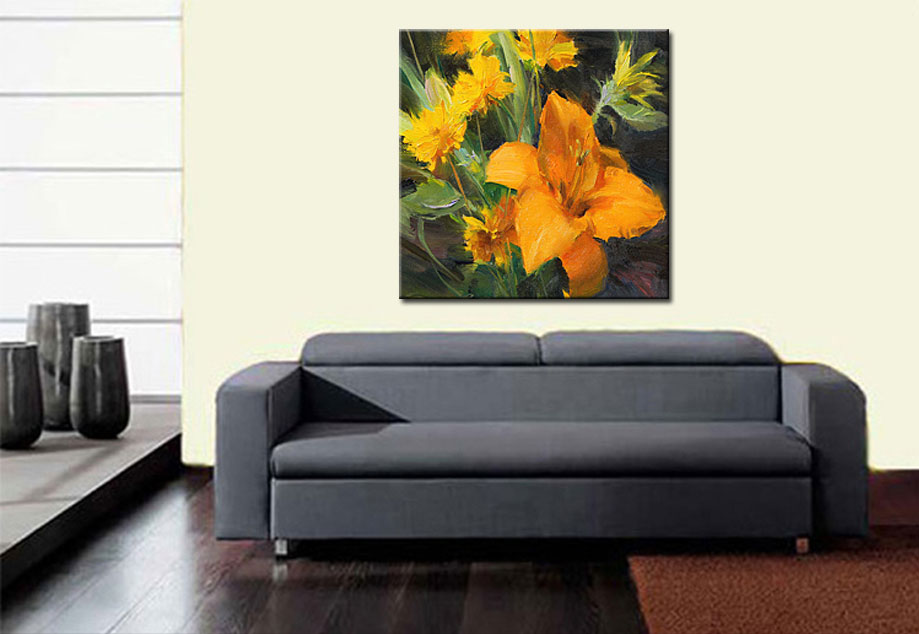 Gele Lelie bloemen schilderij - Afbeelding 2