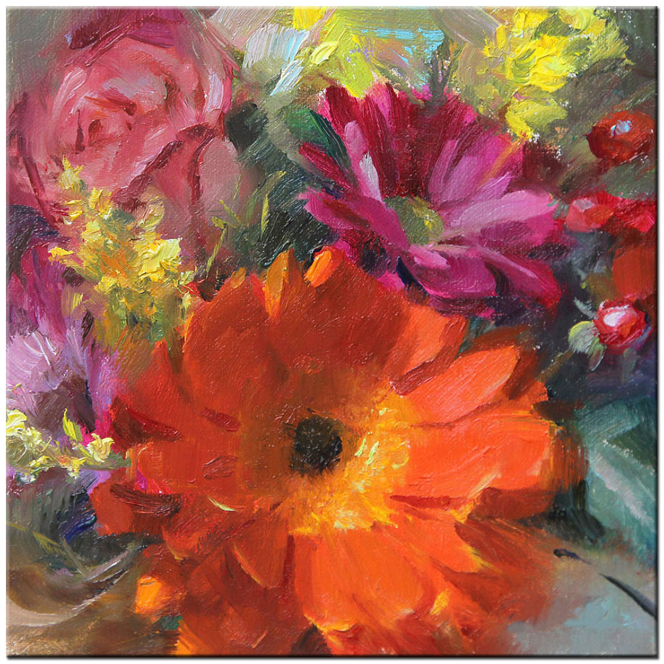 Bloemen schilderij Oranje Bloem en Roos