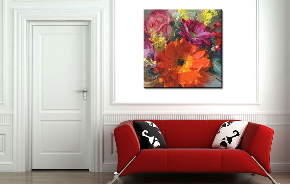 Bloemen schilderij Oranje Bloem en Roos - Afbeelding 3