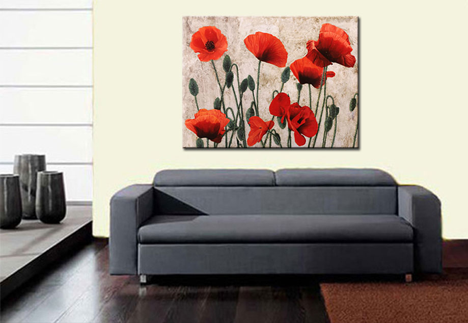 Bloemen schilderij rode klaprozen 120x90cm - Afbeelding 4