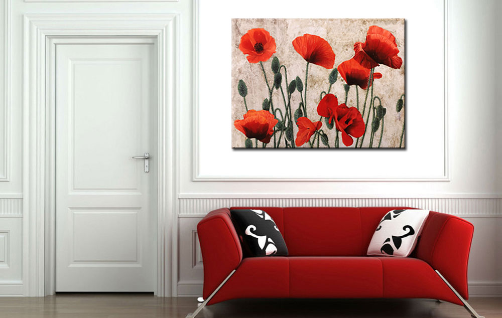 Bloemen schilderij rode klaprozen 120x90cm - Afbeelding 2