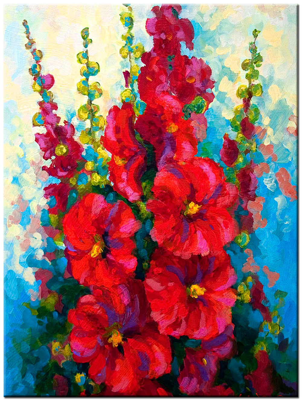 Bloemen schilderij Ridderspoor Rood 80x100cm