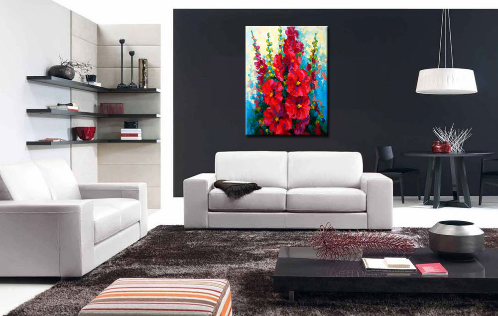 Bloemen schilderij Ridderspoor Rood 80x100cm - Afbeelding 4