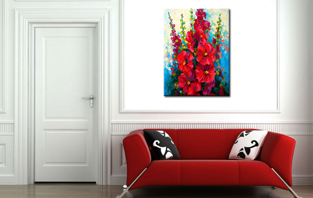 Bloemen schilderij Ridderspoor Rood 80x100cm - Afbeelding 3