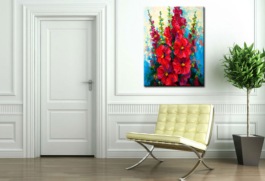 Bloemen schilderij Ridderspoor Rood 80x100cm - Afbeelding 2