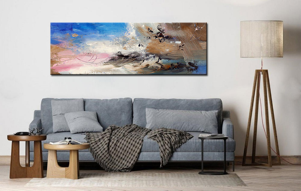 Abstract schilderij Blauwe Droom 180x60cm - Afbeelding 4