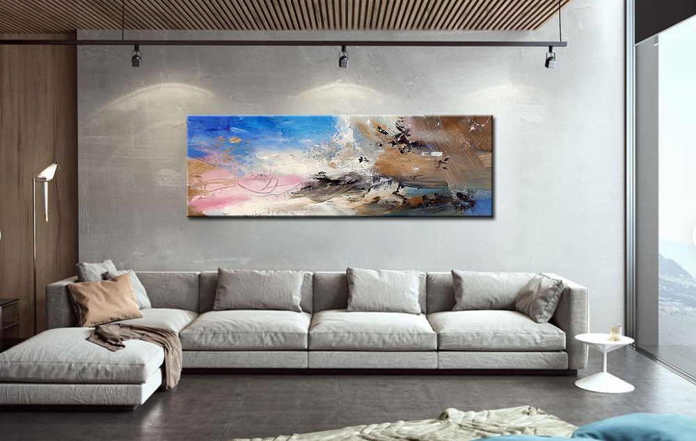 Abstract schilderij Blauwe Droom 180x60cm - Afbeelding 3