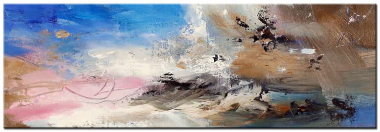 Abstract schilderij Blauwe Droom, langwerpig panorama schilderij met blauwtinten en zachte kleurovergangen
