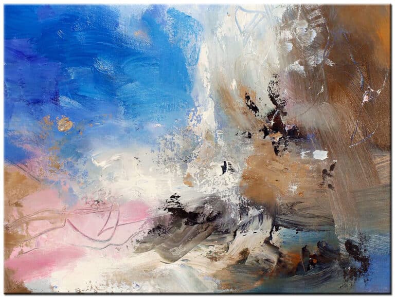 Abstract schilderij Sky Motion met blauwe, bruine en roze tinten