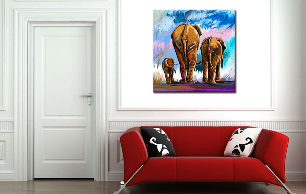 Olifanten Familie modern schilderij - Afbeelding 3