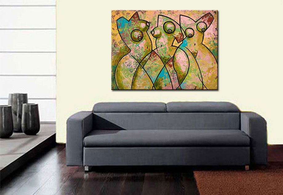 Erotisch schilderij Triple Muse 120x90cm - Afbeelding 2