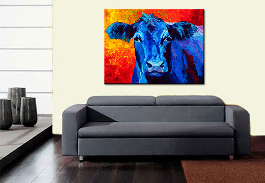 Blauwe Koe modern schilderij 120x90cm - Afbeelding 2