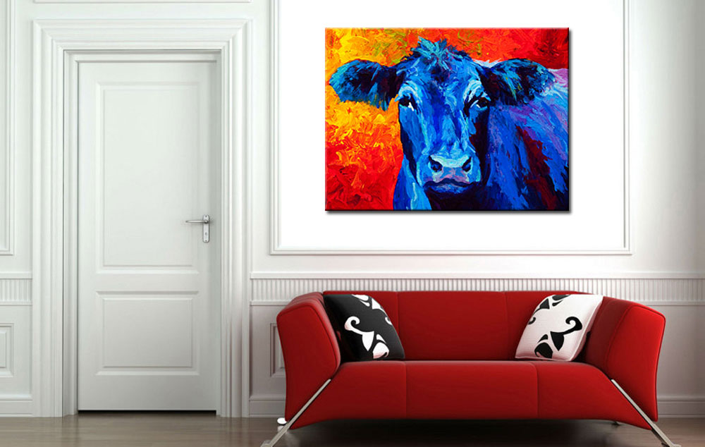 Blauwe Koe modern schilderij 120x90cm - Afbeelding 3