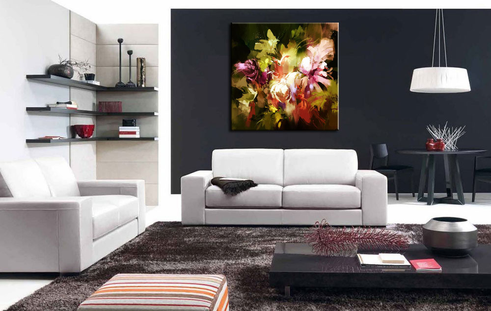 Bloemen schilderij Kleurrijke Abstractie - Afbeelding 4