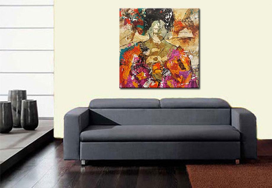 Posing Lady modern schilderij 100x100cm - Afbeelding 2