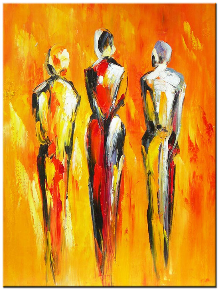 Schilderij Elegante Vrouwfiguren handgeschilderd olieverf schilderij met abstracte vrouwfiguren in warme kleuren