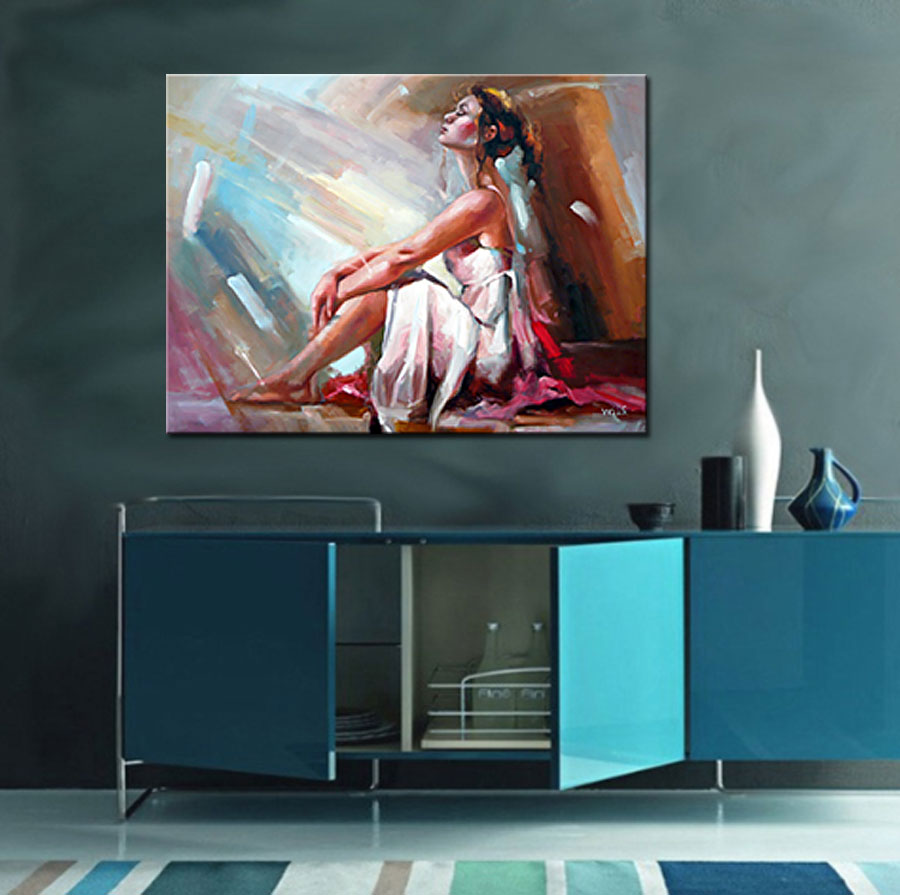 Dreaming Girl modern schilderij 120x90cm - Afbeelding 4