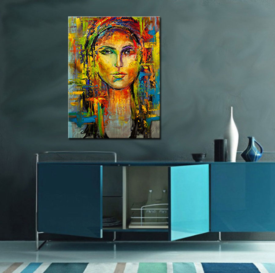 Vrouwen schilderij Indiaanse Vrouw 90x120cm - Afbeelding 4