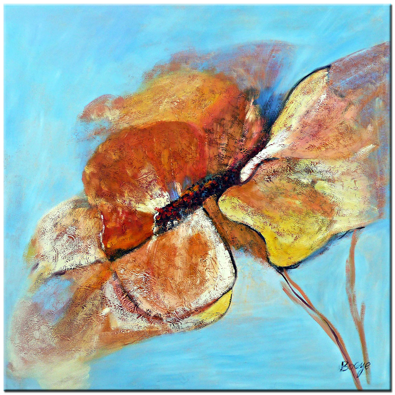 Bloemen schilderij Bruine Bloem Abstract 100x100cm