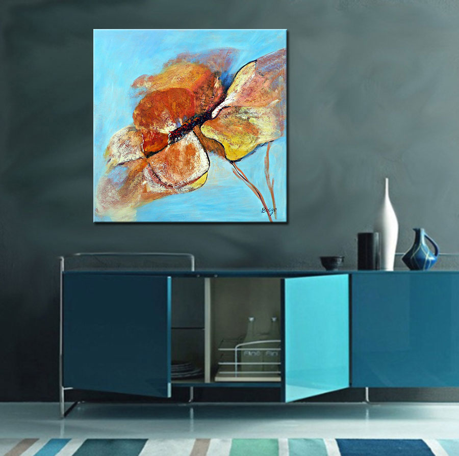 Bloemen schilderij Bruine Bloem Abstract 100x100cm - Afbeelding 4