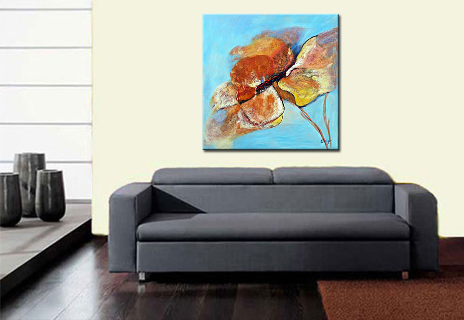 Bloemen schilderij Bruine Bloem Abstract 100x100cm - Afbeelding 3