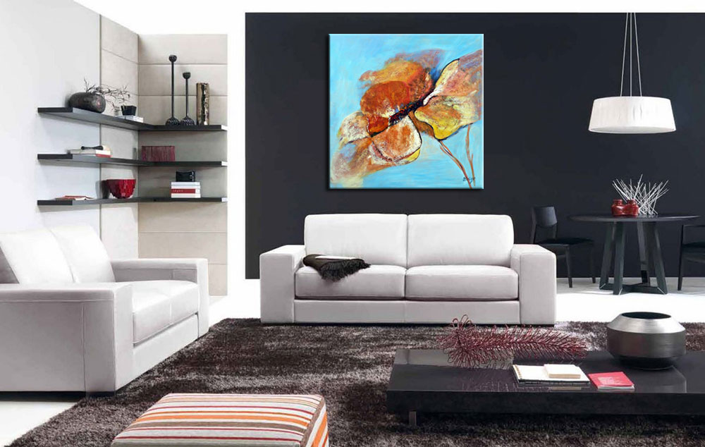 Bloemen schilderij Bruine Bloem Abstract 100x100cm - Afbeelding 2