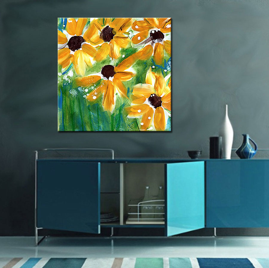 Bloemen schilderij Gele Zonnebloemen - Afbeelding 4