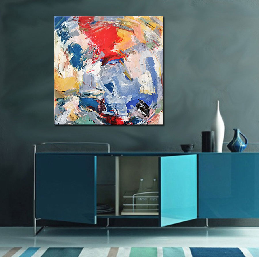 Mer Bleue abstract modern schilderij 100x100cm - Afbeelding 2