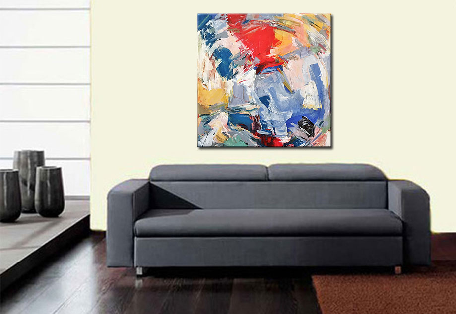 Mer Bleue abstract modern schilderij 100x100cm - Afbeelding 4