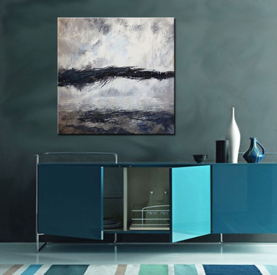 Black Lightning abstract schilderij 100x100cm - Afbeelding 4