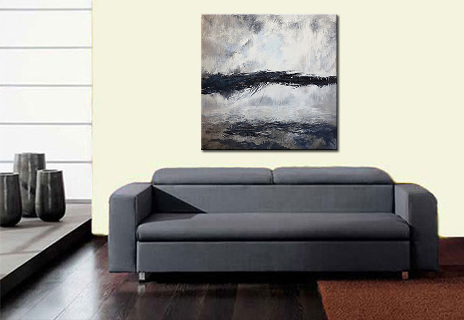 Black Lightning abstract schilderij 100x100cm - Afbeelding 3