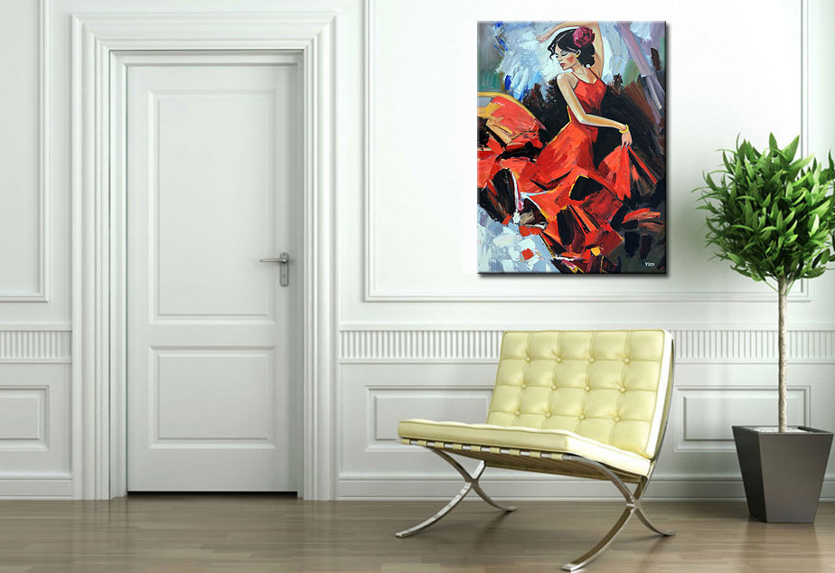 Flamenco Danseres modern schilderij 90x120cm - Afbeelding 3