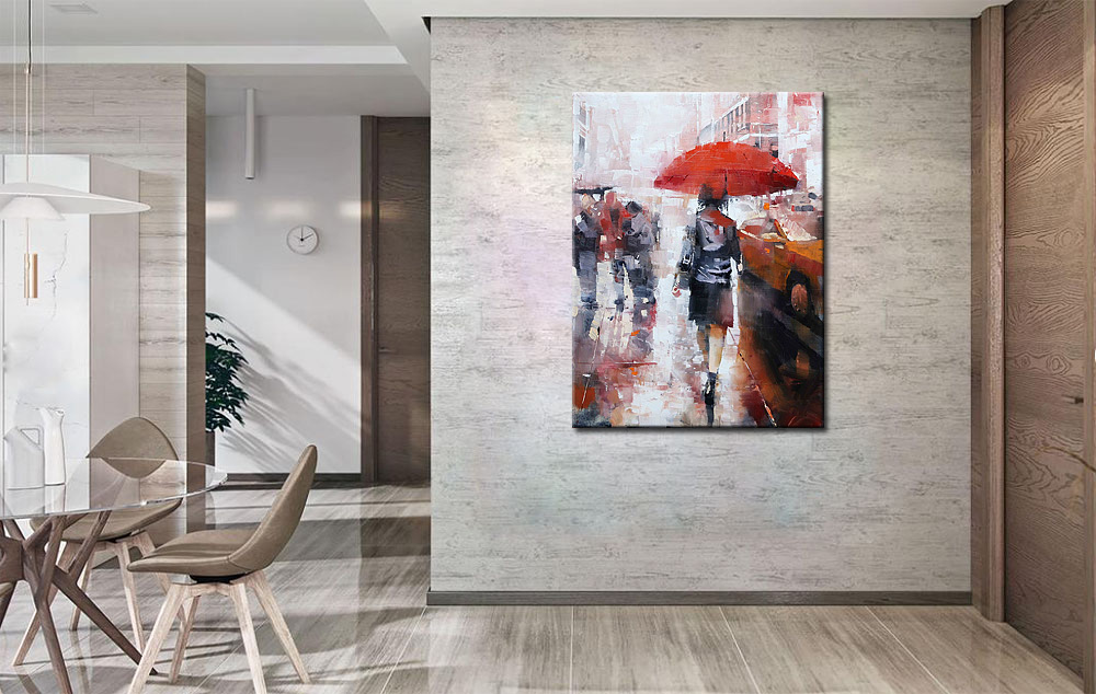 Vrouwen schilderij Regenachtige Dag 90x120cm - Afbeelding 3