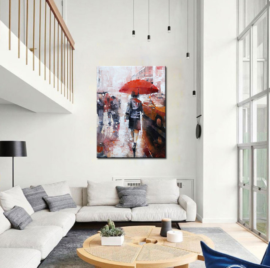 Vrouwen schilderij Regenachtige Dag 90x120cm - Afbeelding 2