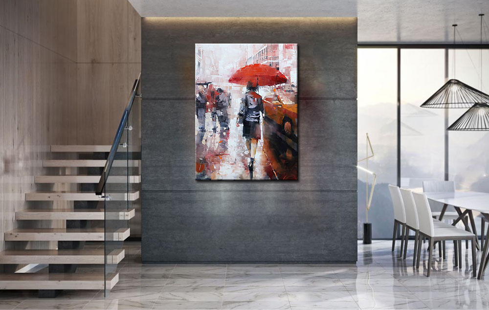 Vrouwen schilderij Regenachtige Dag 90x120cm - Afbeelding 4