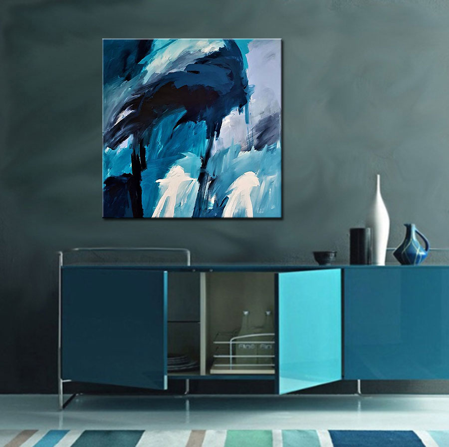 Oceaan abstract schilderij 100x100cm - Afbeelding 3