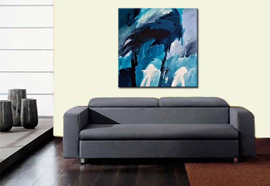 Oceaan abstract schilderij 100x100cm - Afbeelding 2