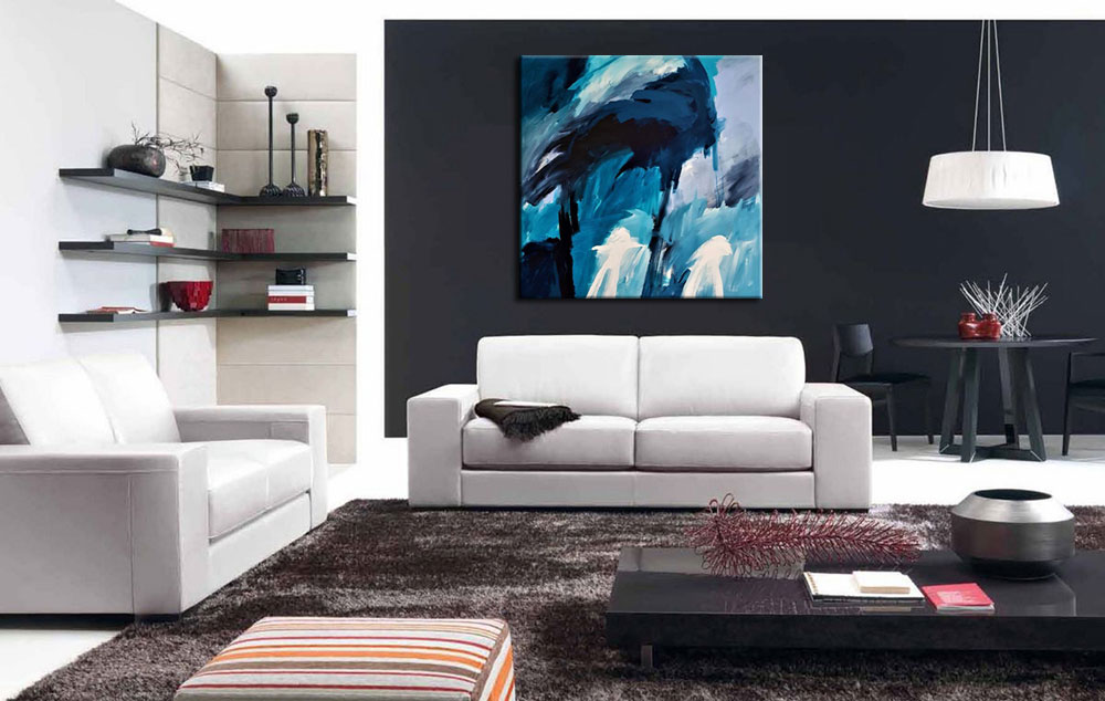 Oceaan abstract schilderij 100x100cm - Afbeelding 4