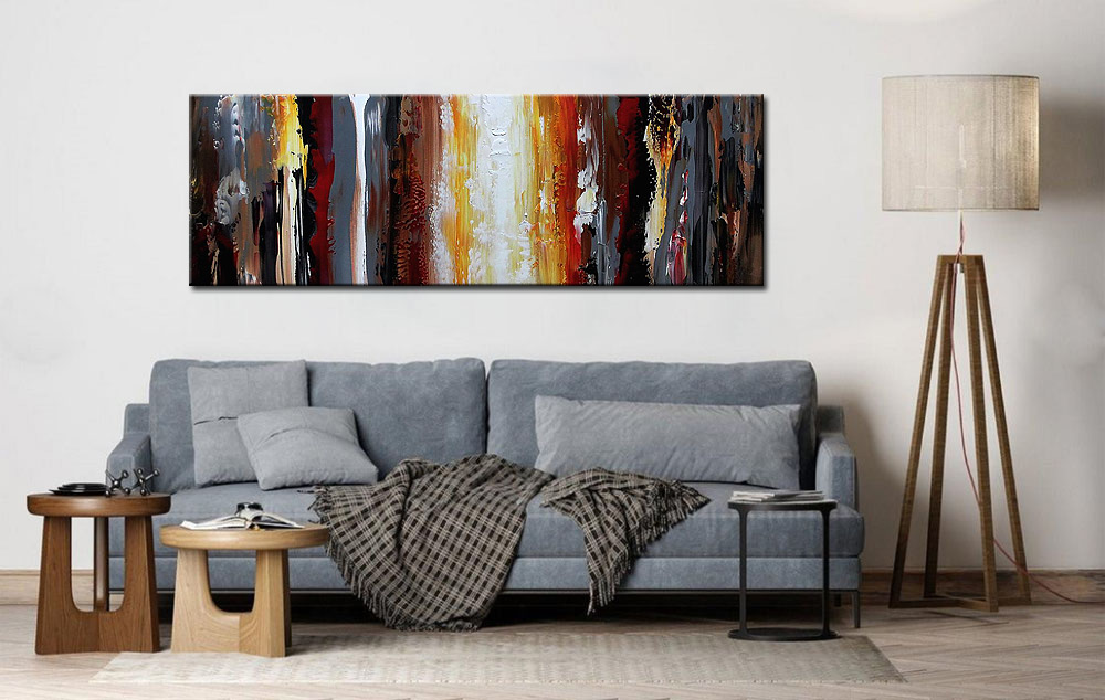 Abstract schilderij Vuur en Schaduw 180x60cm - Afbeelding 4