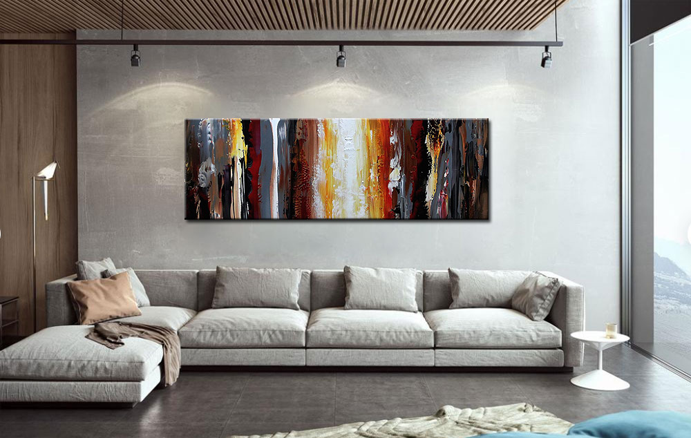Abstract schilderij Vuur en Schaduw 180x60cm - Afbeelding 2