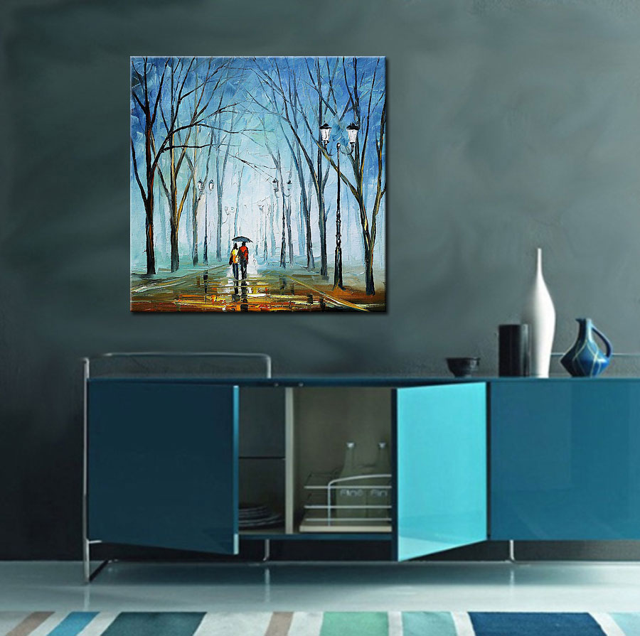 Winter Walk modern schilderij 100x100cm - Afbeelding 4