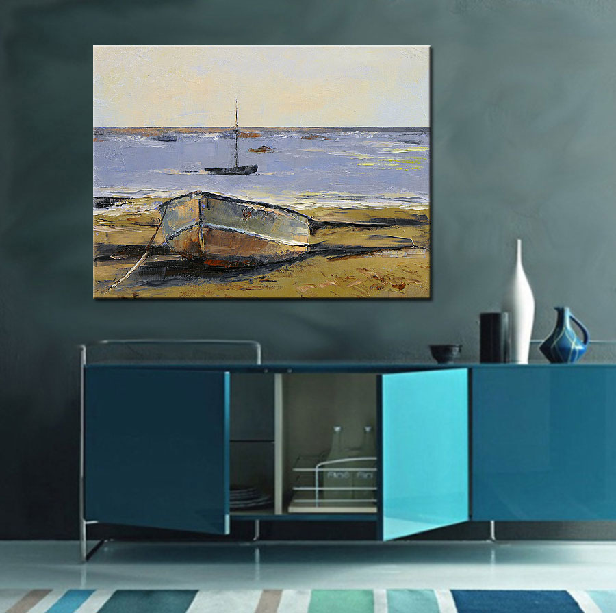 Bootje op het Strand modern schilderij 120x90cm - Afbeelding 4