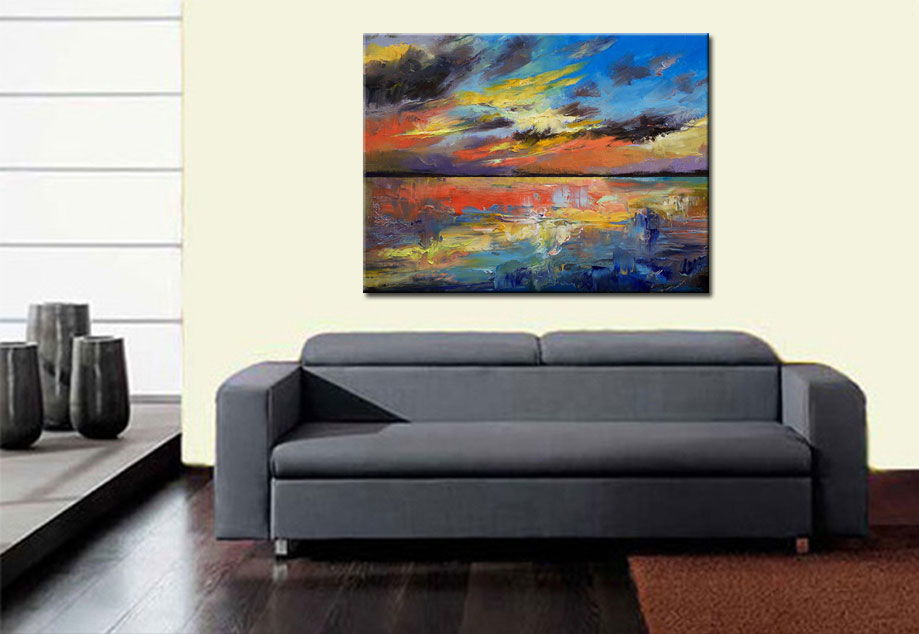 Avondrood op Zee modern schilderij 120x90cm - Afbeelding 2
