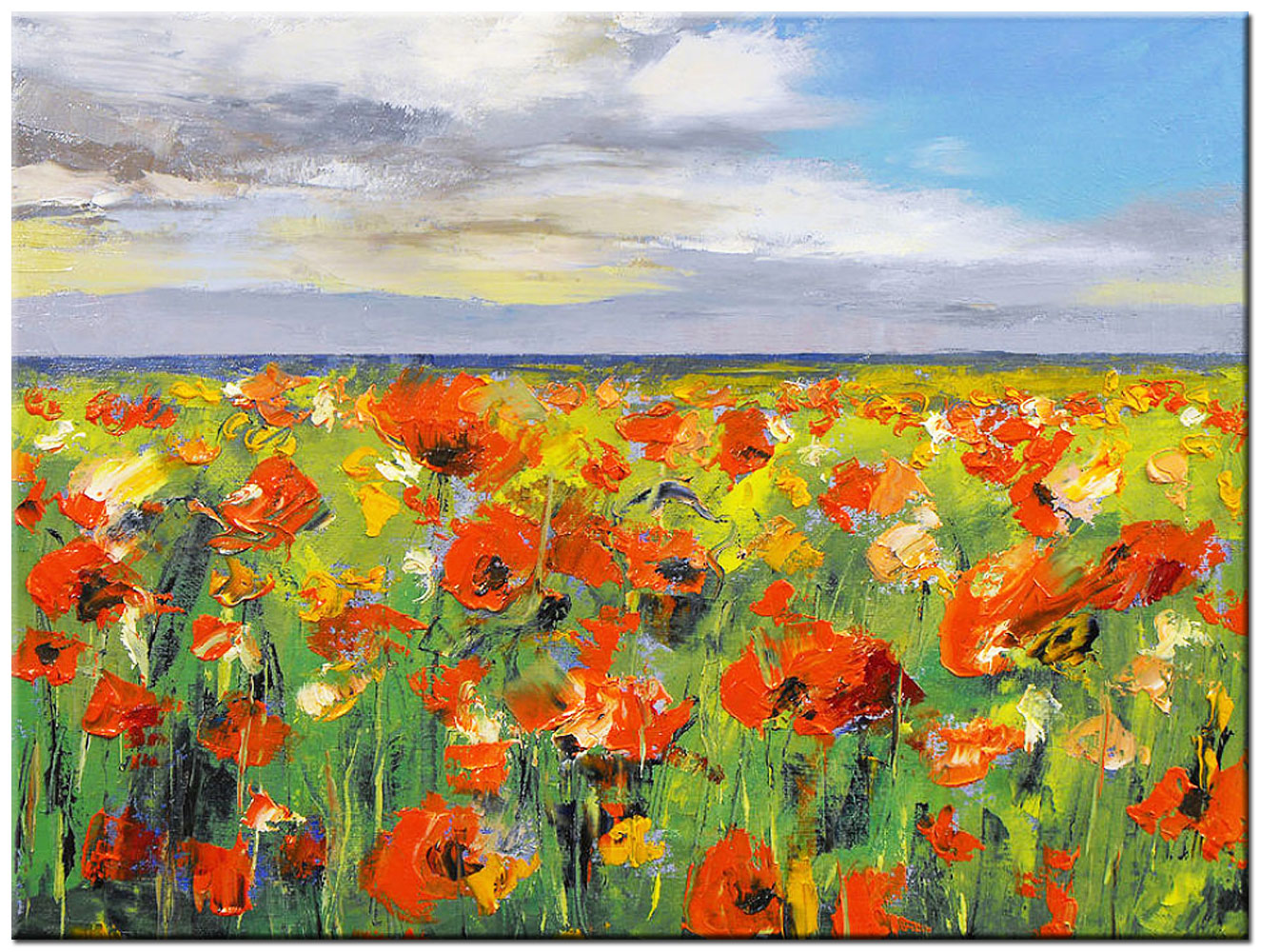 Bloemen schilderij veld met klaprozen 120x90cm