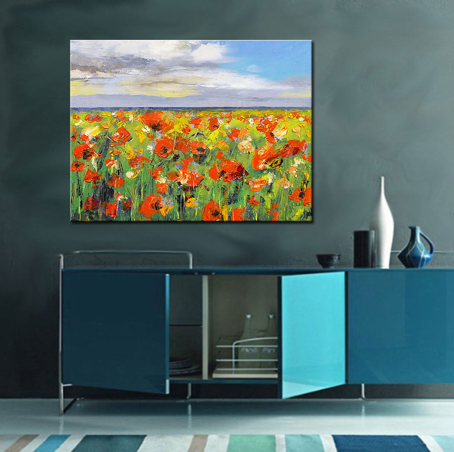 Bloemen schilderij veld met klaprozen 120x90cm - Afbeelding 4