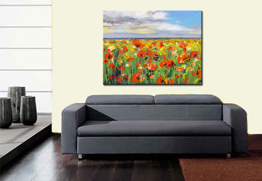 Bloemen schilderij veld met klaprozen 120x90cm - Afbeelding 2