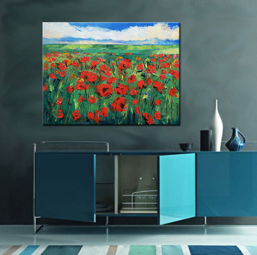 Green Flower Fields modern schilderij 120x90cm - Afbeelding 4
