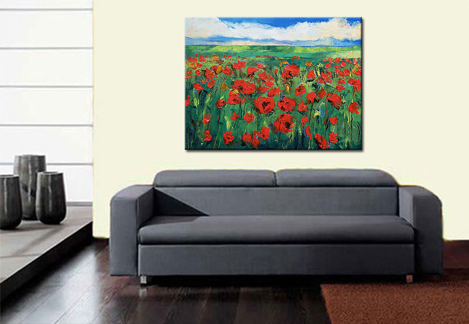 Green Flower Fields modern schilderij 120x90cm - Afbeelding 2